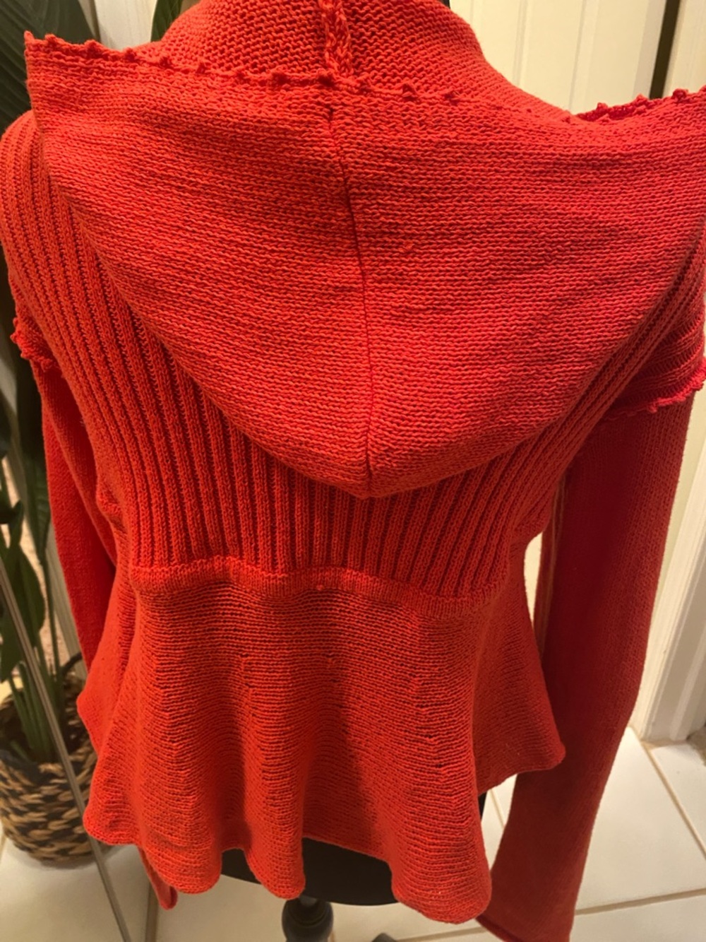 Moth Red Hooded Open-Front Knit Cardigan - Picture 2 of 5